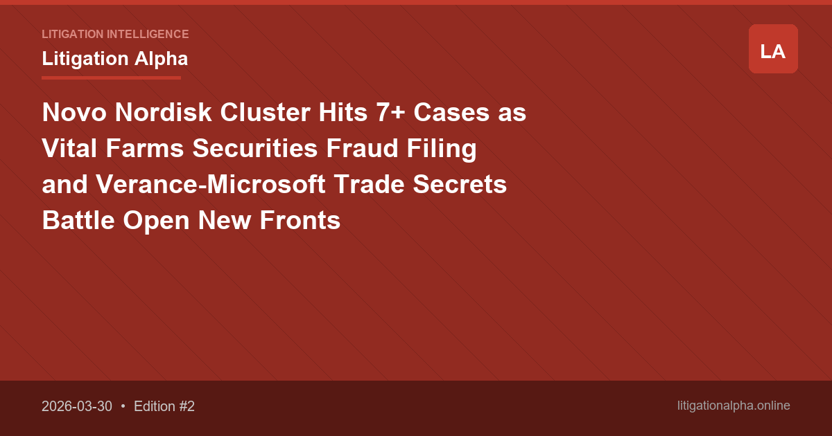 Novo Nordisk Cluster Hits 7+ Cases as Vital Farms Securities Fraud Filing and Verance-Microsoft Trade Secrets Battle Open New Fronts