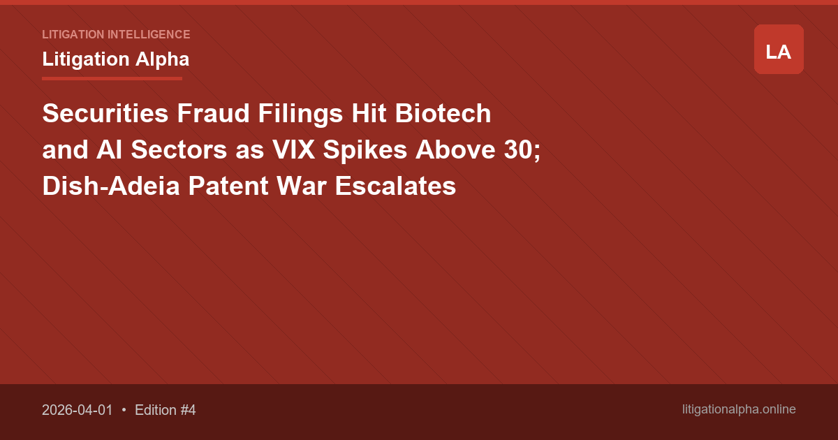 Securities Fraud Filings Hit Biotech and AI Sectors as VIX Spikes Above 30; Dish-Adeia Patent War Escalates