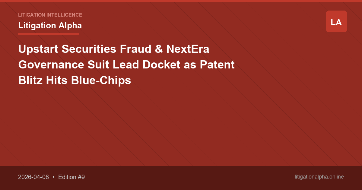 Upstart Securities Fraud & NextEra Governance Suit Lead Docket as Patent Blitz Hits Blue-Chips