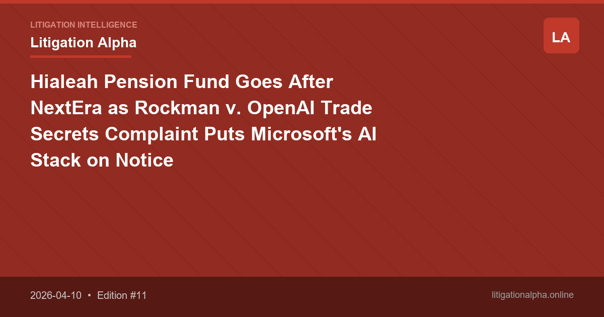 Hialeah Pension Fund Goes After NextEra as Rockman v. OpenAI Trade Secrets Complaint Puts Microsoft's AI Stack on Notice