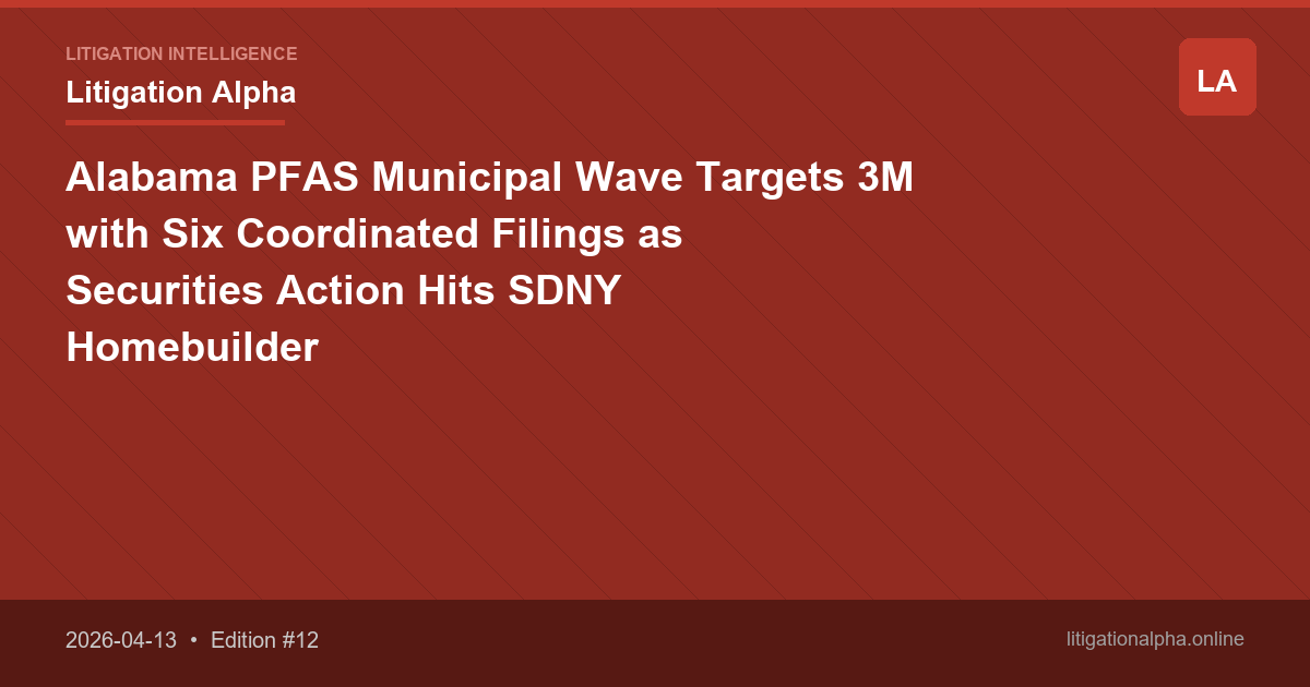 Alabama PFAS Municipal Wave Targets 3M with Six Coordinated Filings as Securities Action Hits SDNY Homebuilder