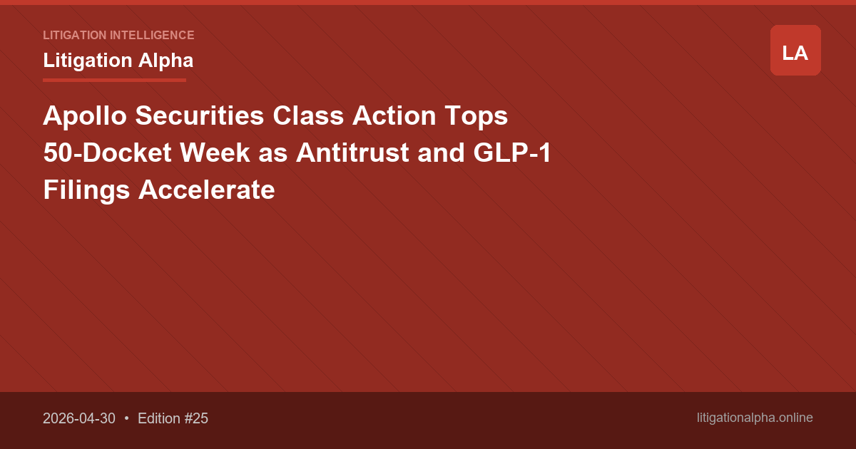 Apollo Securities Class Action Tops 50-Docket Week as Antitrust and GLP-1 Filings Accelerate